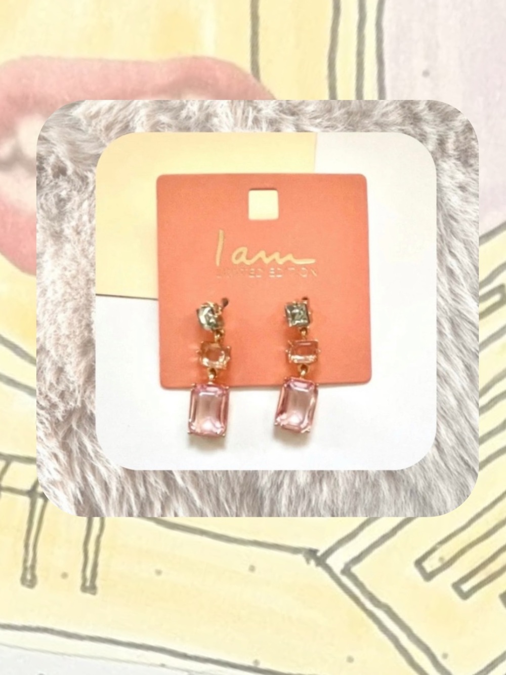 🏷️ i am • 🎉LE🎉 green & pink jeweled rhinestone gold dangling earrings